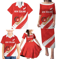Custom New Zealand Cricket Family Matching Puletasi and Hawaiian Shirt Kiwi Birds Haka Dance Red Fern Sporty Style