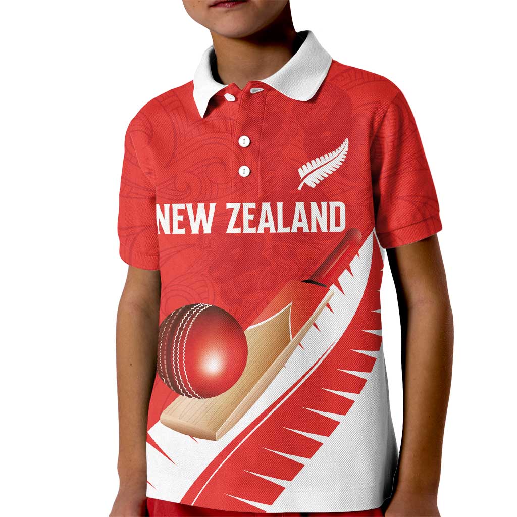 Custom New Zealand Cricket Kid Polo Shirt Kiwi Birds Haka Dance Red Fern Sporty Style