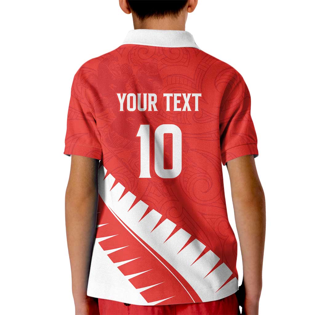 Custom New Zealand Cricket Kid Polo Shirt Kiwi Birds Haka Dance Red Fern Sporty Style