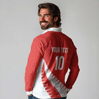 Custom New Zealand Cricket Long Sleeve Polo Shirt Kiwi Birds Haka Dance Red Fern Sporty Style