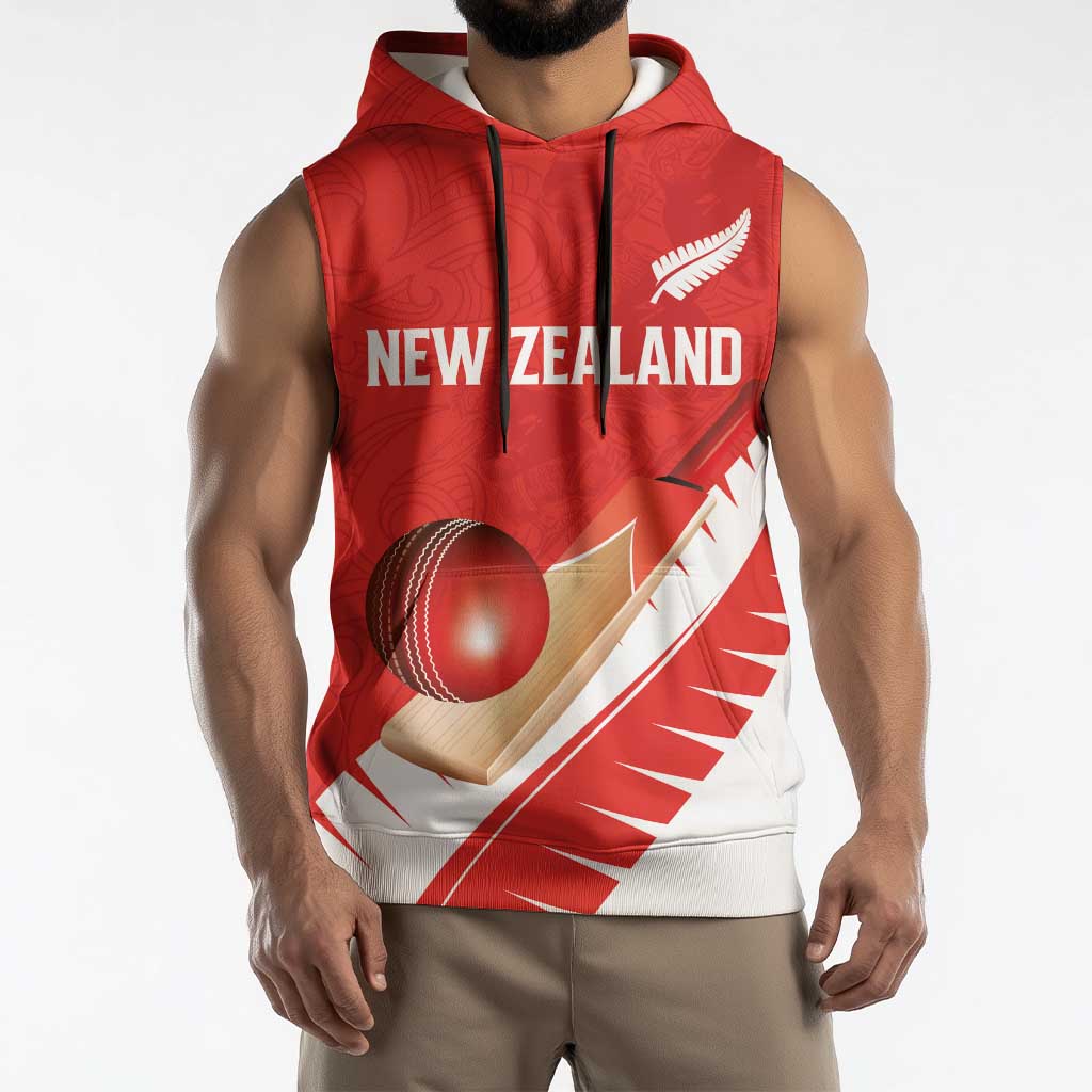 Custom New Zealand Cricket Sleeveless Hoodie Kiwi Birds Haka Dance Red Fern Sporty Style