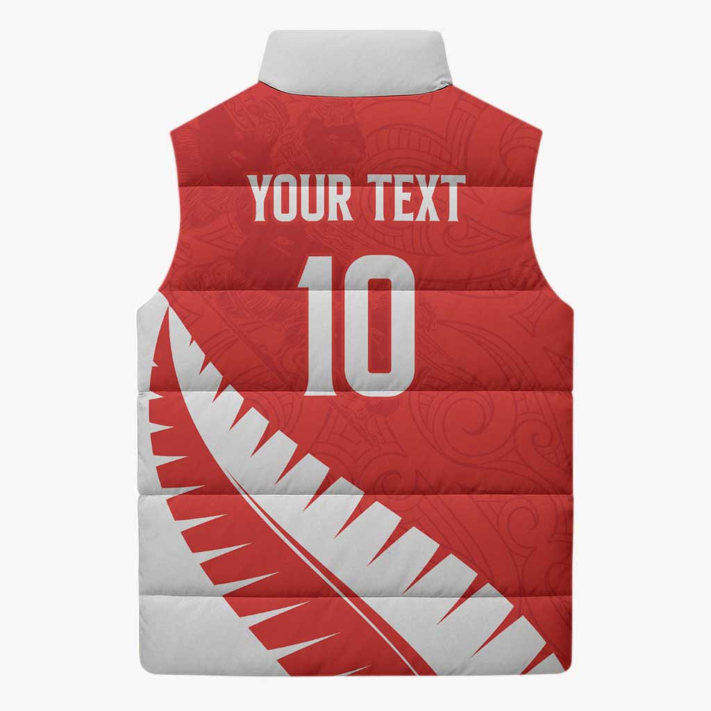 Custom New Zealand Cricket Sleeveless Puffer Jacket Kiwi Birds Haka Dance Red Fern Sporty Style