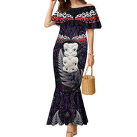 New Zealand Hei Tiki Family Matching Mermaid Dress and Hawaiian Shirt Maori Purple Papua Shell Pattern LT03 Mom's Dress Purple - Polynesian Pride
