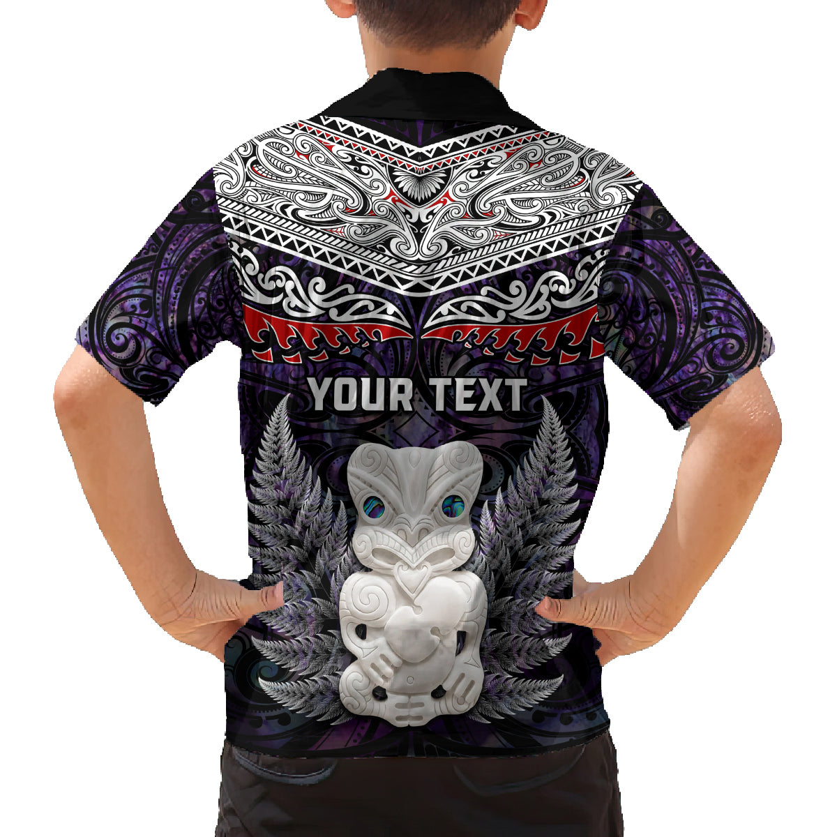 New Zealand Hei Tiki Family Matching Off Shoulder Long Sleeve Dress and Hawaiian Shirt Maori Purple Papua Shell Pattern LT03 - Polynesian Pride