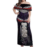 New Zealand Hei Tiki Off Shoulder Maxi Dress Maori Purple Papua Shell Pattern LT03 Women Purple - Polynesian Pride