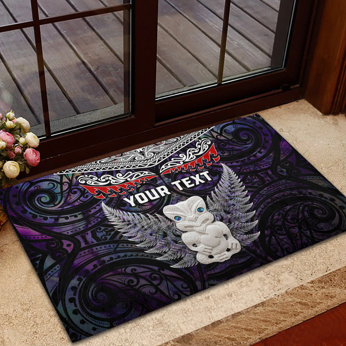 New Zealand Hei Tiki Rubber Doormat Maori Purple Papua Shell Pattern LT03 - Polynesian Pride