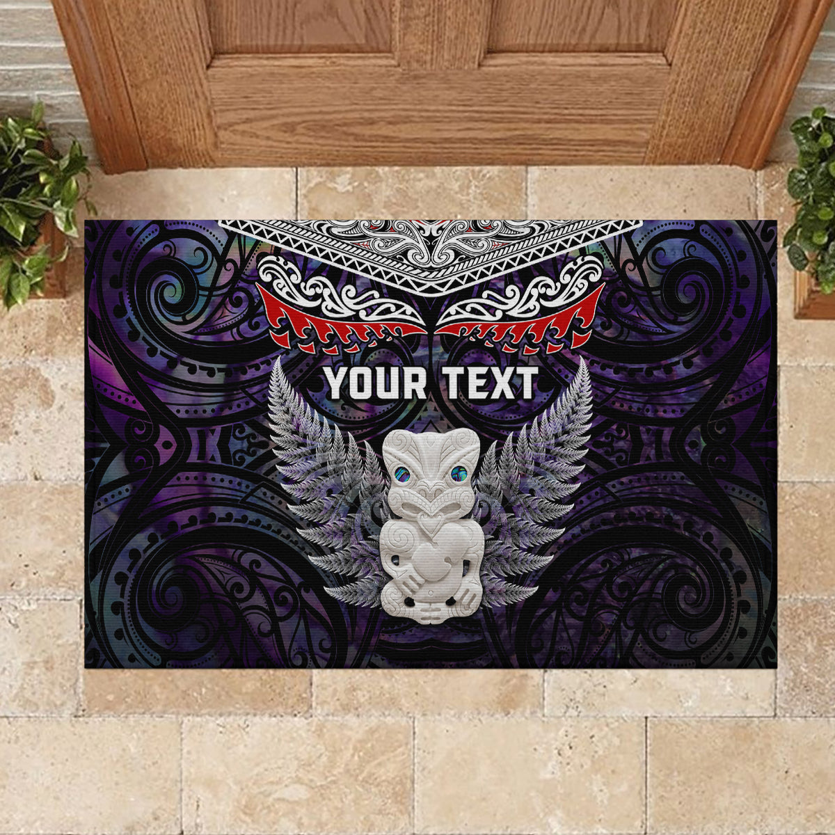 New Zealand Hei Tiki Rubber Doormat Maori Purple Papua Shell Pattern LT03 - Polynesian Pride