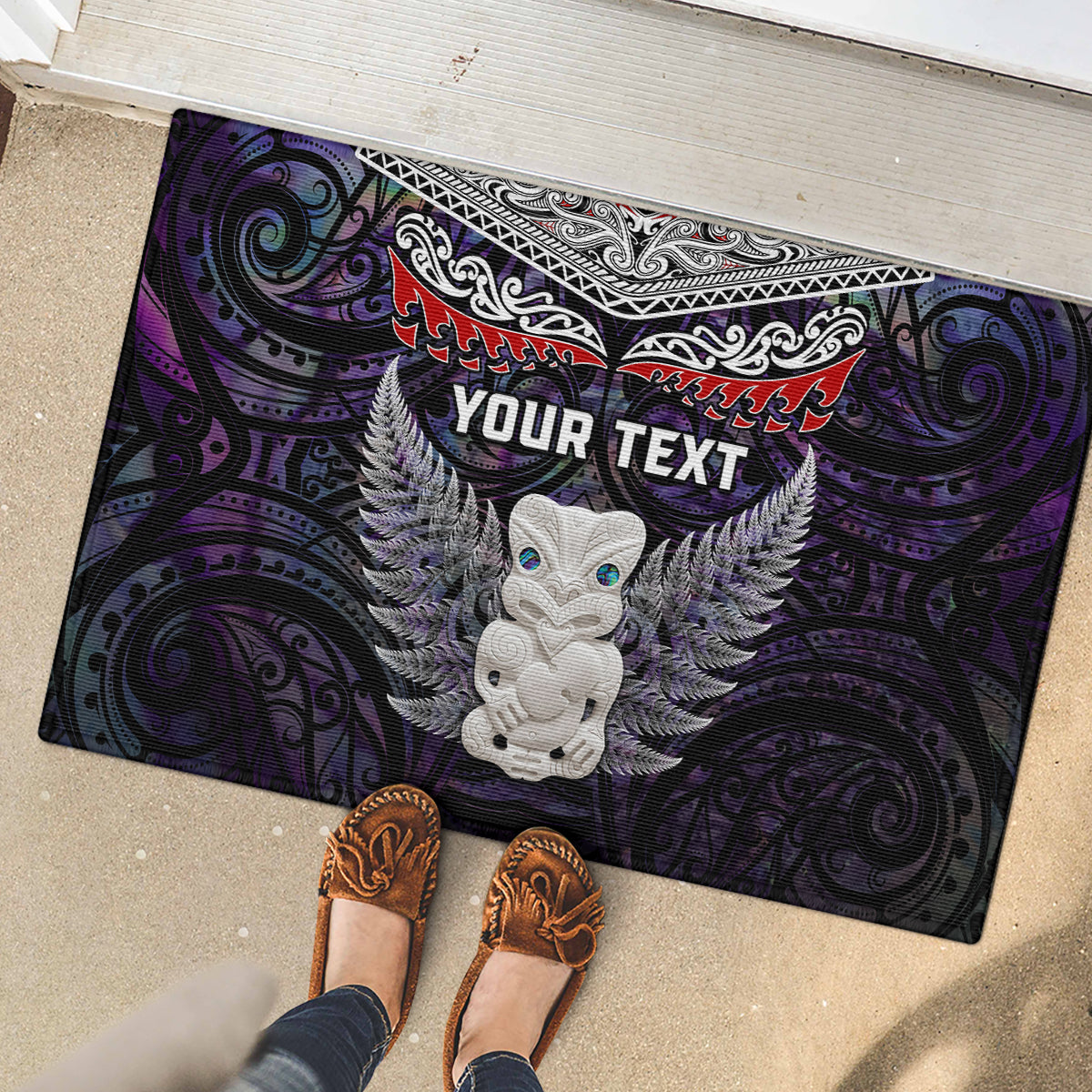 New Zealand Hei Tiki Rubber Doormat Maori Purple Papua Shell Pattern LT03 - Polynesian Pride