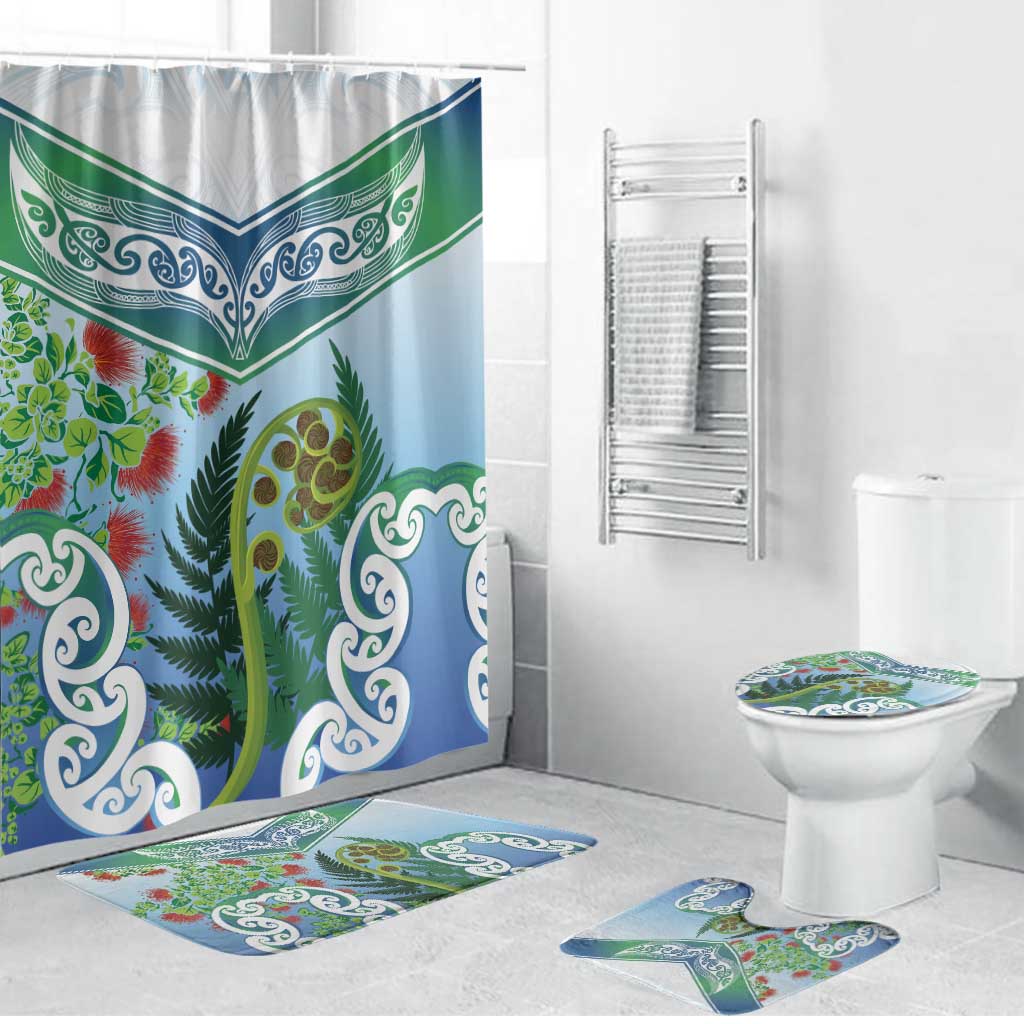 Aotearoa New Zealand Natural Plants Bathroom Set Pohutukawa with Silver Ferns Koru Frond Maori Tattoos