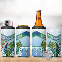 Aotearoa New Zealand Natural Plants 4 in 1 Can Cooler Tumbler Pohutukawa with Silver Ferns Koru Frond Maori Tattoos