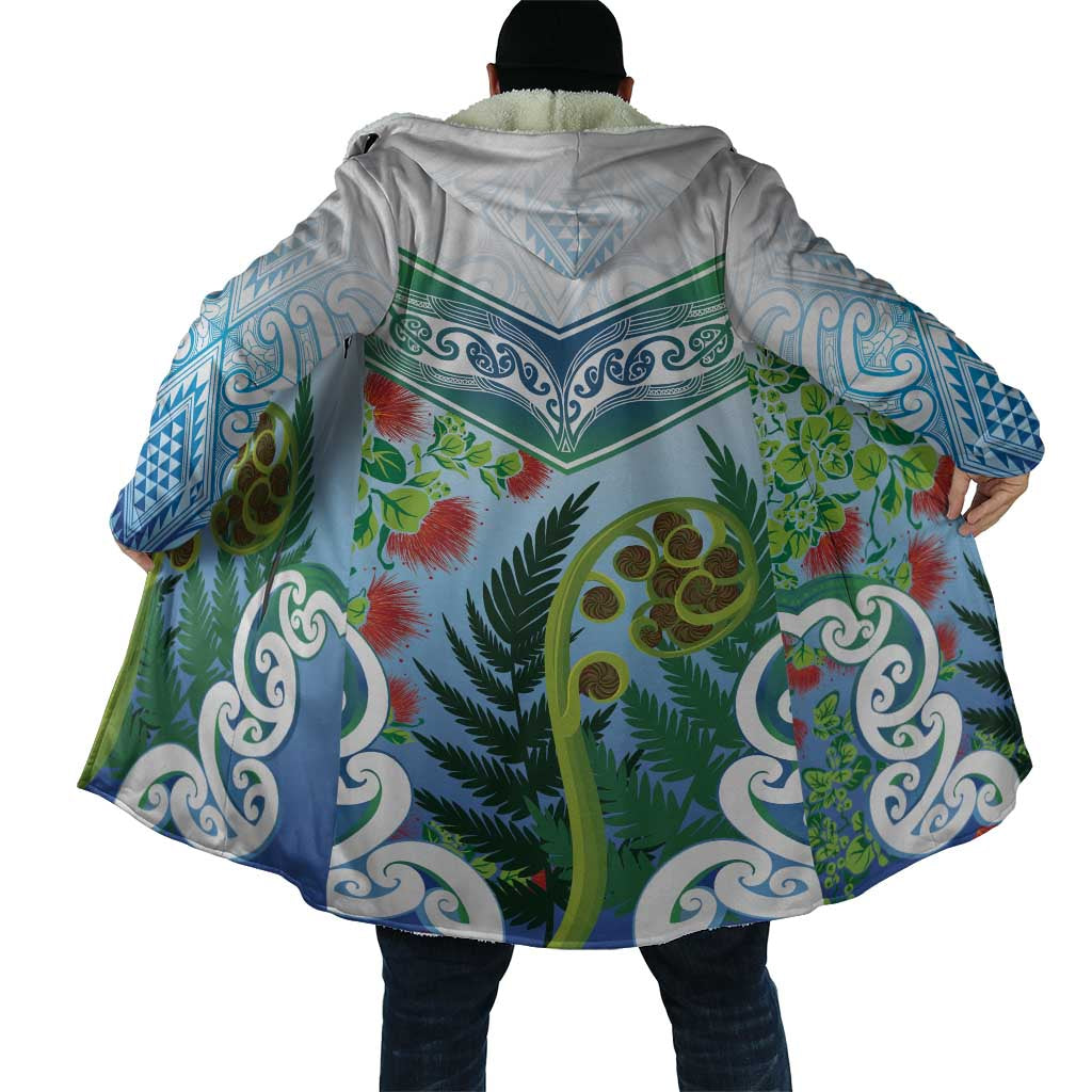 Aotearoa New Zealand Natural Plants Cloak Pohutukawa with Silver Ferns Koru Frond Maori Tattoos