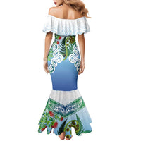 Aotearoa New Zealand Natural Plants Family Matching Mermaid Dress and Hawaiian Shirt Pohutukawa with Silver Ferns Koru Frond Maori Tattoos