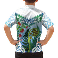 Aotearoa New Zealand Natural Plants Family Matching Short Sleeve Bodycon Dress and Hawaiian Shirt Pohutukawa with Silver Ferns Koru Frond Maori Tattoos