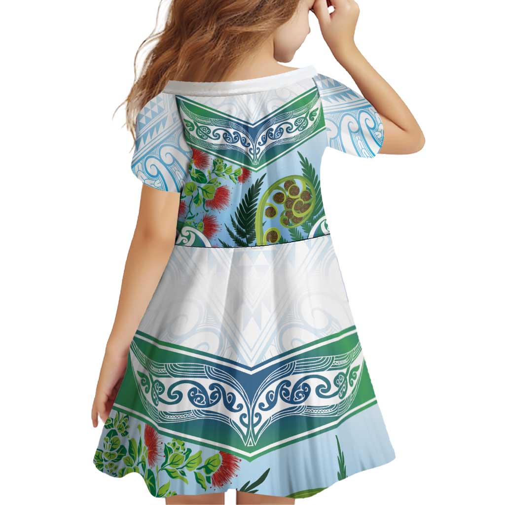 Aotearoa New Zealand Natural Plants Family Matching Short Sleeve Bodycon Dress and Hawaiian Shirt Pohutukawa with Silver Ferns Koru Frond Maori Tattoos