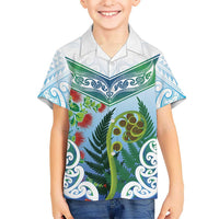 Aotearoa New Zealand Natural Plants Family Matching Short Sleeve Bodycon Dress and Hawaiian Shirt Pohutukawa with Silver Ferns Koru Frond Maori Tattoos