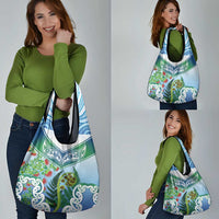 Aotearoa New Zealand Natural Plants Grocery Bag Pohutukawa with Silver Ferns Koru Frond Maori Tattoos