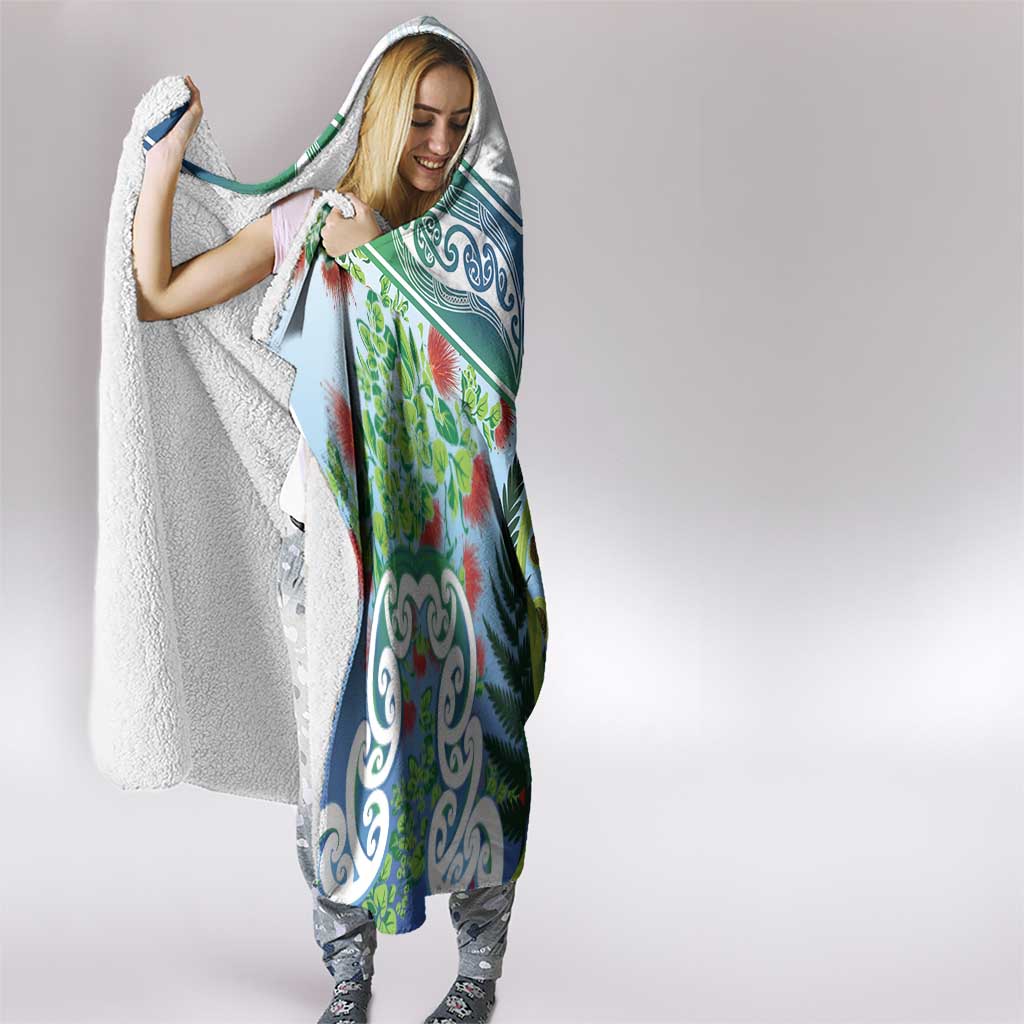 Aotearoa New Zealand Natural Plants Hooded Blanket Pohutukawa with Silver Ferns Koru Frond Maori Tattoos