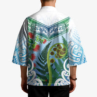 Aotearoa New Zealand Natural Plants Kimono Pohutukawa with Silver Ferns Koru Frond Maori Tattoos