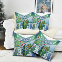 Aotearoa New Zealand Natural Plants Pillow Cover Pohutukawa with Silver Ferns Koru Frond Maori Tattoos