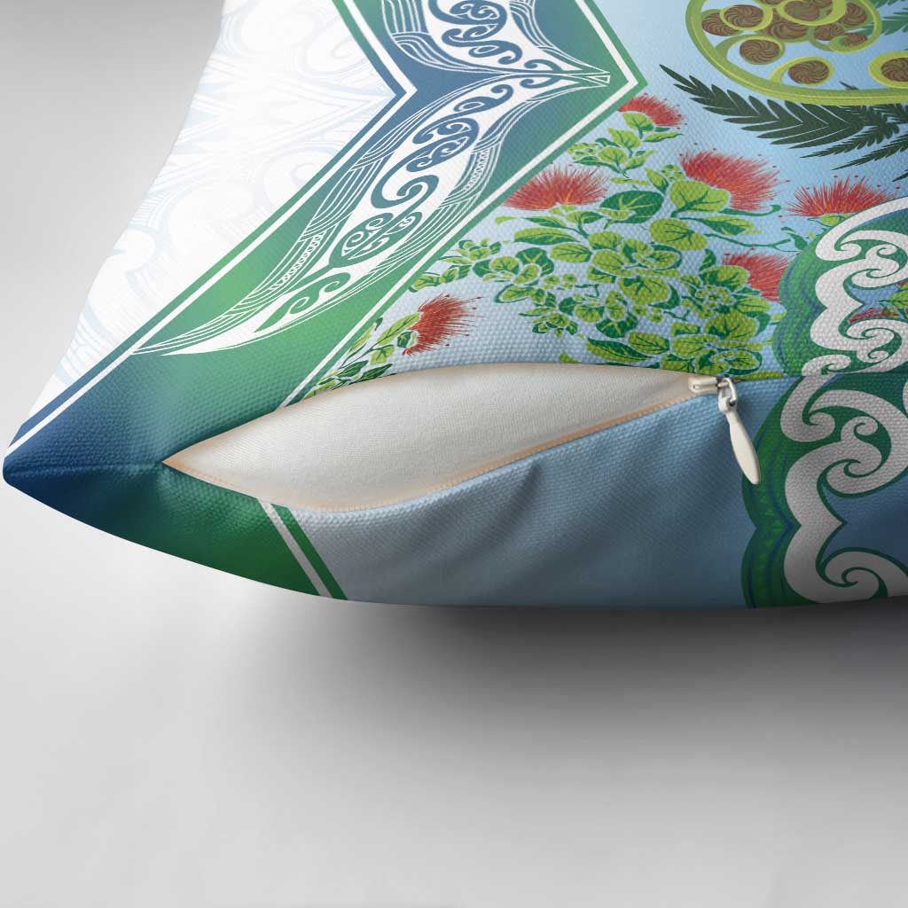 Aotearoa New Zealand Natural Plants Pillow Cover Pohutukawa with Silver Ferns Koru Frond Maori Tattoos
