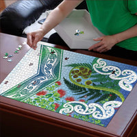 Aotearoa New Zealand Natural Plants Puzzle Pohutukawa with Silver Ferns Koru Frond Maori Tattoos