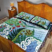 Aotearoa New Zealand Natural Plants Quilt Bed Set Pohutukawa with Silver Ferns Koru Frond Maori Tattoos