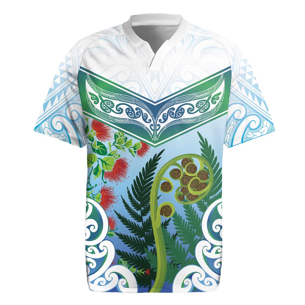 Aotearoa New Zealand Natural Plants Rugby Jersey Pohutukawa with Silver Ferns Koru Frond Maori Tattoos LT03 Multicolor - Polynesian Pride
