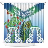 Aotearoa New Zealand Natural Plants Shower Curtain Pohutukawa with Silver Ferns Koru Frond Maori Tattoos