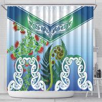 Aotearoa New Zealand Natural Plants Shower Curtain Pohutukawa with Silver Ferns Koru Frond Maori Tattoos