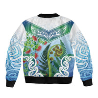 Aotearoa New Zealand Natural Plants Sleeve Zip Bomber Jacket Pohutukawa with Silver Ferns Koru Frond Maori Tattoos LT03 - Polynesian Pride