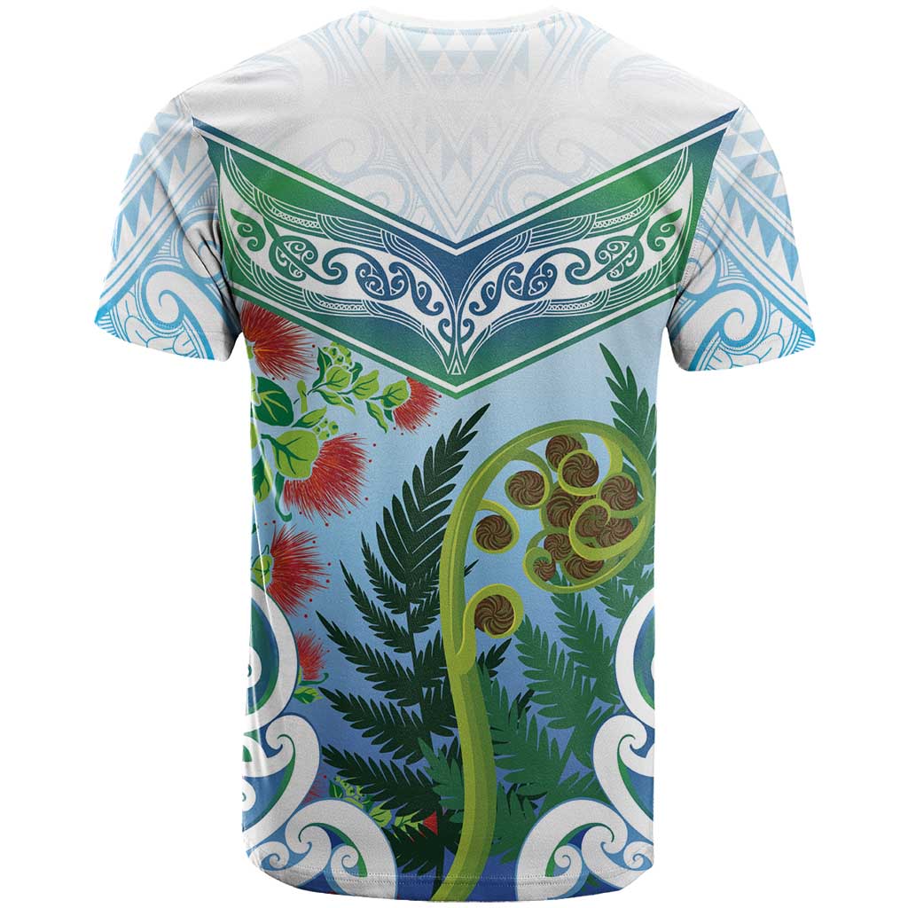 Aotearoa New Zealand Natural Plants T Shirt Pohutukawa with Silver Ferns Koru Frond Maori Tattoos LT03 - Polynesian Pride