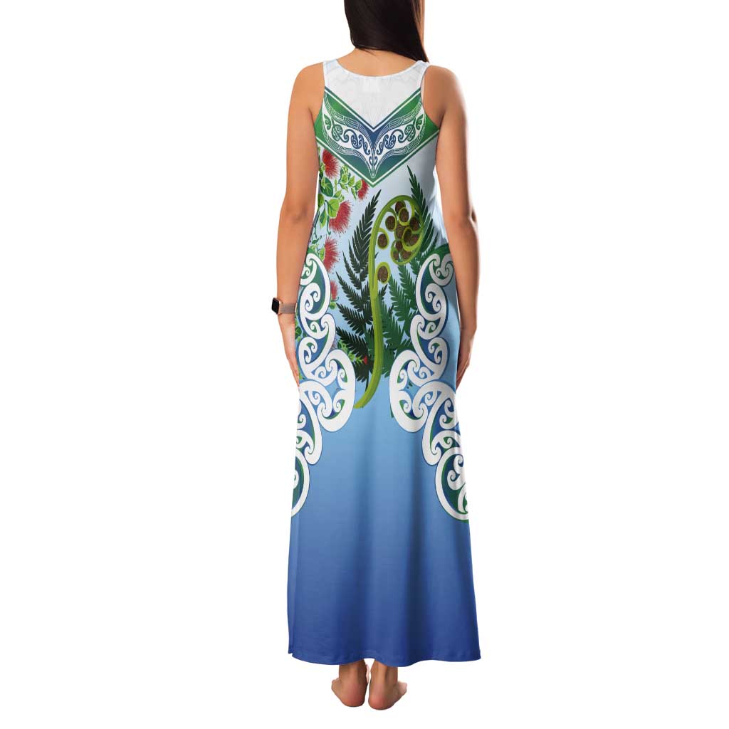 Aotearoa New Zealand Natural Plants Tank Maxi Dress Pohutukawa with Silver Ferns Koru Frond Maori Tattoos