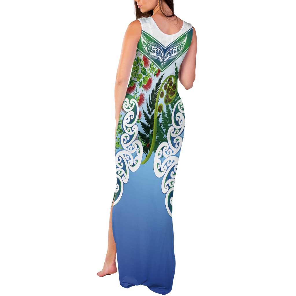 Aotearoa New Zealand Natural Plants Tank Maxi Dress Pohutukawa with Silver Ferns Koru Frond Maori Tattoos