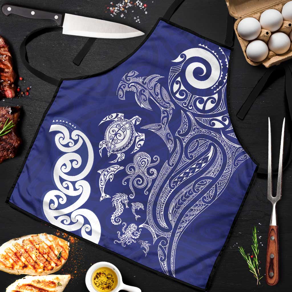 New Zealand Sea Animals with Maori Tribal Tattoo Apron Blue Color