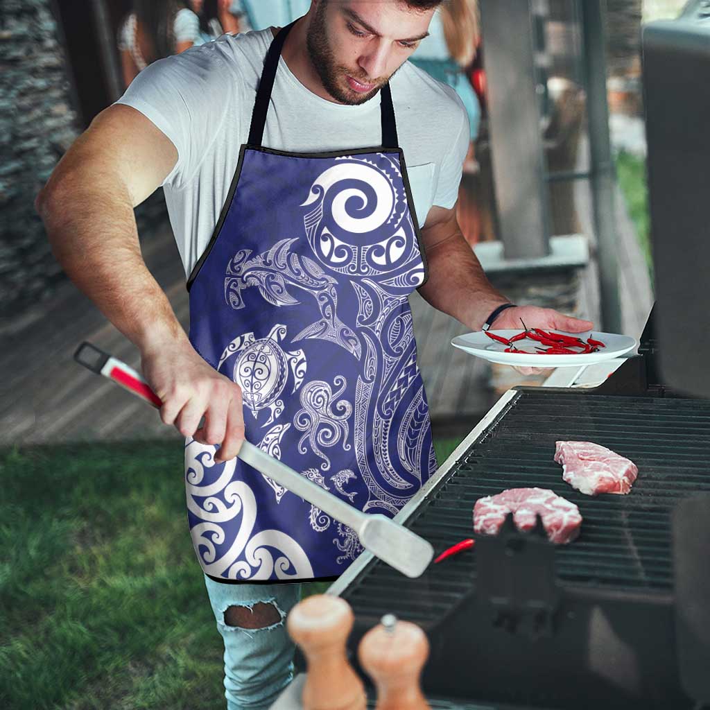New Zealand Sea Animals with Maori Tribal Tattoo Apron Blue Color
