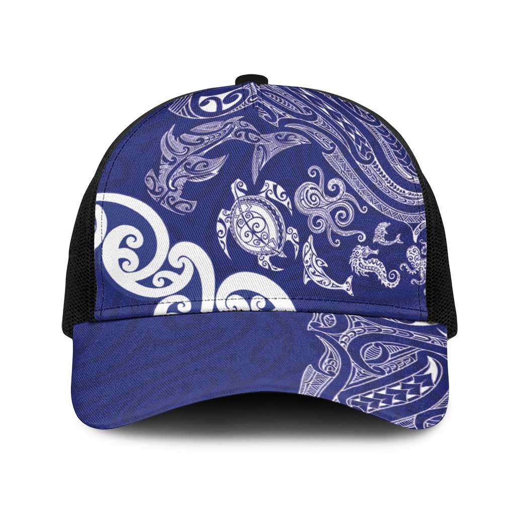 New Zealand Sea Animals with Maori Tribal Tattoo Baseball Net Cap Blue Color LT03 One Size Black Blue - Polynesian Pride