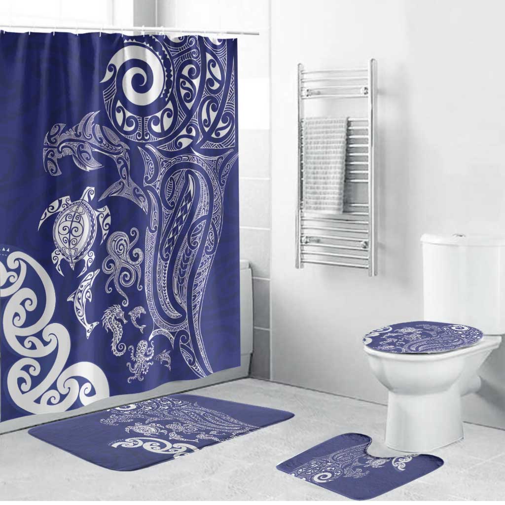 New Zealand Sea Animals with Maori Tribal Tattoo Bathroom Set Blue Color