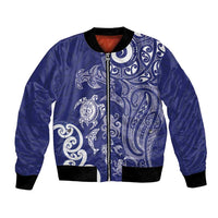 New Zealand Sea Animals with Maori Tribal Tattoo Bomber Jacket Blue Color
