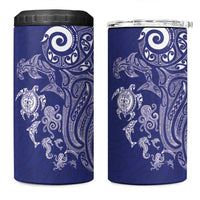 New Zealand Sea Animals with Maori Tribal Tattoo 4 in 1 Can Cooler Tumbler Blue Color