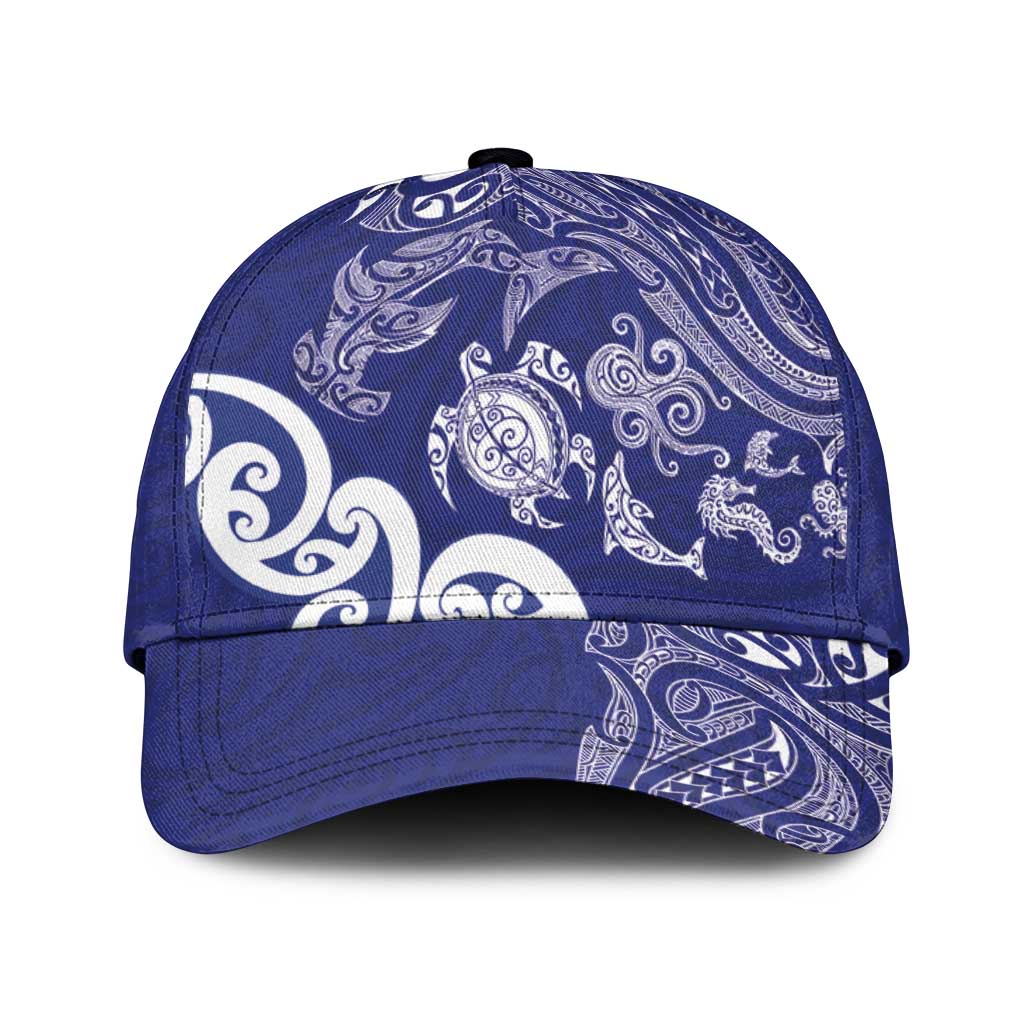 New Zealand Sea Animals with Maori Tribal Tattoo Classic Cap Blue Color