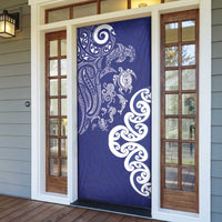 New Zealand Sea Animals with Maori Tribal Tattoo Door Cover Blue Color