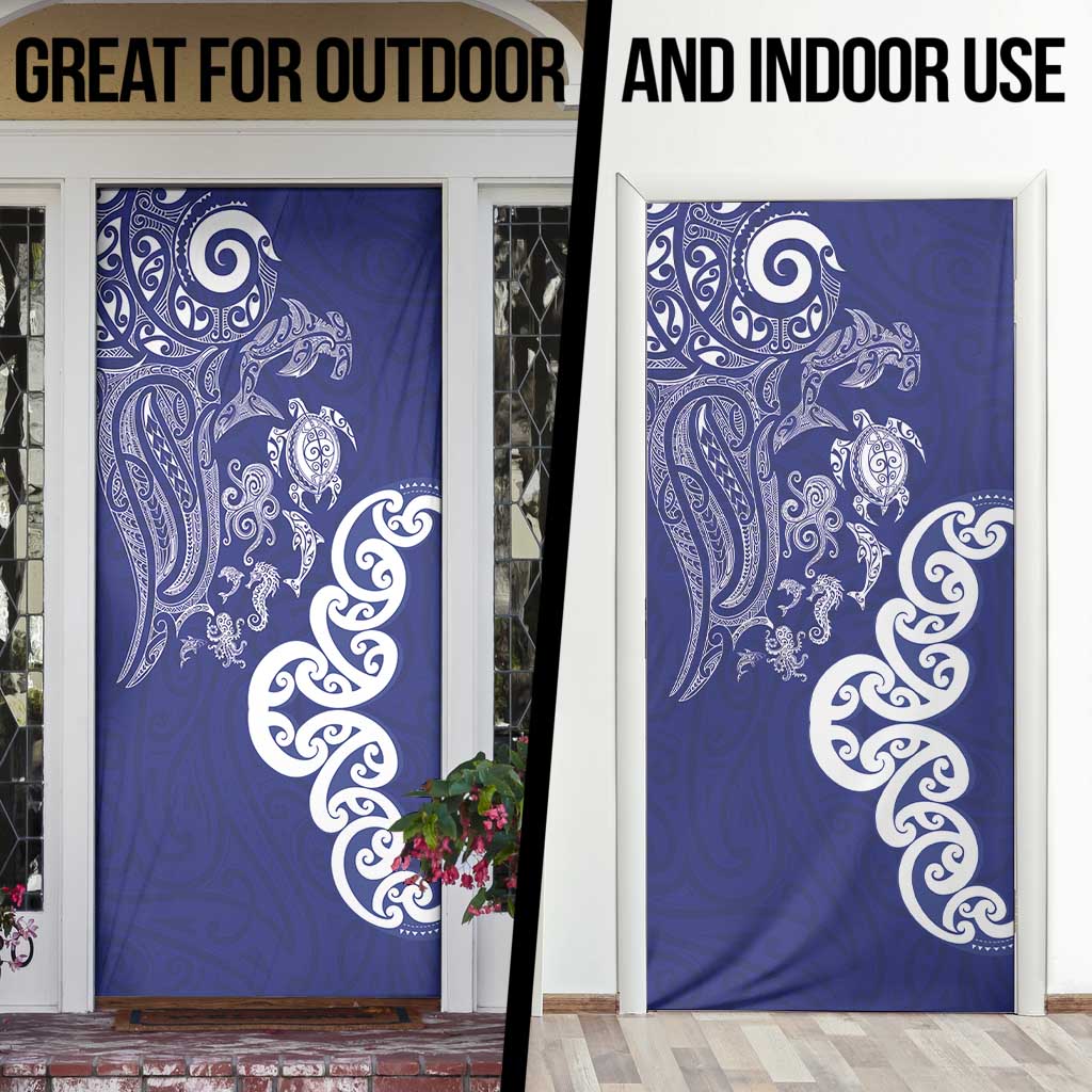 New Zealand Sea Animals with Maori Tribal Tattoo Door Cover Blue Color