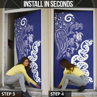 New Zealand Sea Animals with Maori Tribal Tattoo Door Cover Blue Color