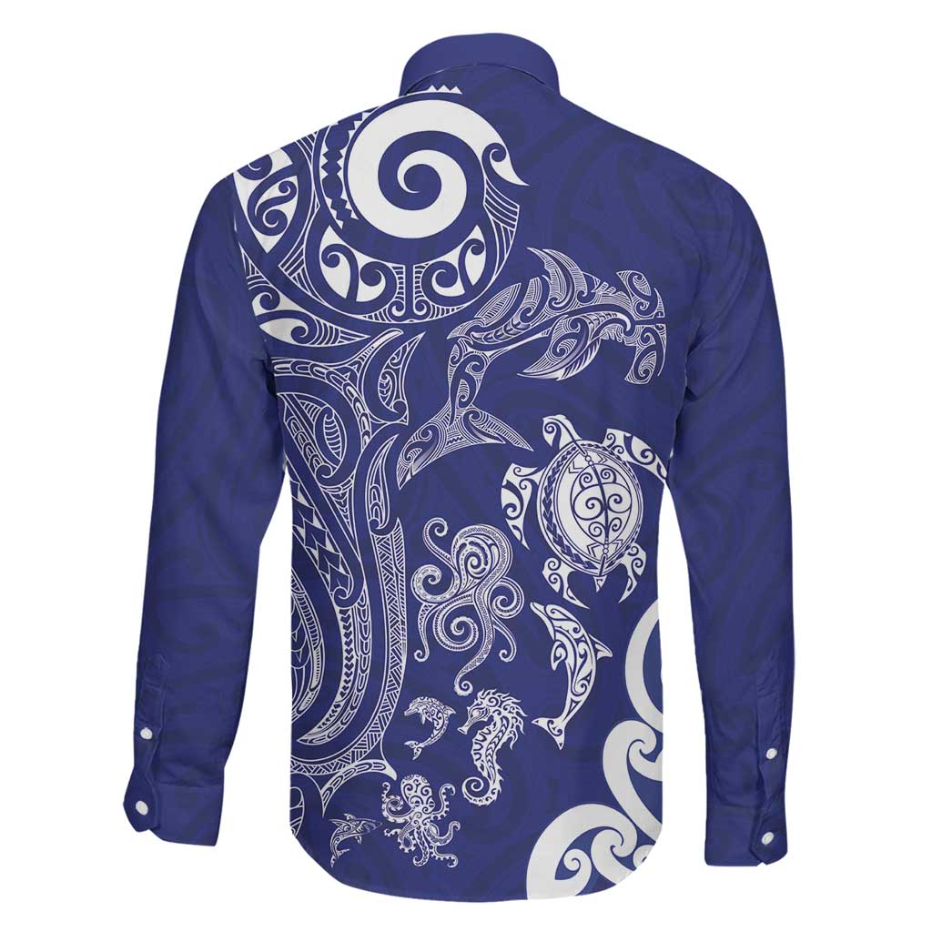 New Zealand Sea Animals with Maori Tribal Tattoo Family Matching Mermaid Dress and Hawaiian Shirt Blue Color LT03 - Polynesian Pride
