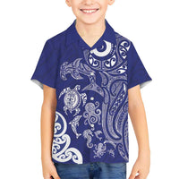 New Zealand Sea Animals with Maori Tribal Tattoo Family Matching Mermaid Dress and Hawaiian Shirt Blue Color LT03 Son's Shirt Blue - Polynesian Pride