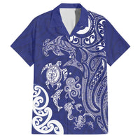 New Zealand Sea Animals with Maori Tribal Tattoo Family Matching Off Shoulder Maxi Dress and Hawaiian Shirt Blue Color LT03 Dad's Shirt - Short Sleeve Blue - Polynesian Pride