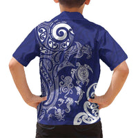 New Zealand Sea Animals with Maori Tribal Tattoo Family Matching Off Shoulder Short Dress and Hawaiian Shirt Blue Color LT03 - Polynesian Pride