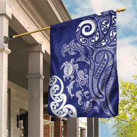 New Zealand Sea Animals with Maori Tribal Tattoo Garden Flag Blue Color