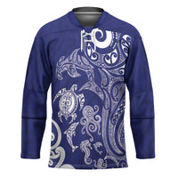 New Zealand Sea Animals with Maori Tribal Tattoo Hockey Jersey Blue Color