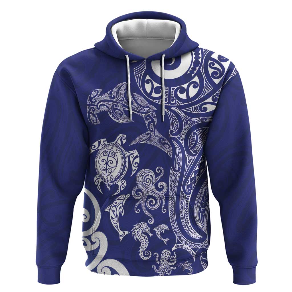 New Zealand Sea Animals with Maori Tribal Tattoo Hoodie Blue Color LT03 Pullover Hoodie Blue - Polynesian Pride